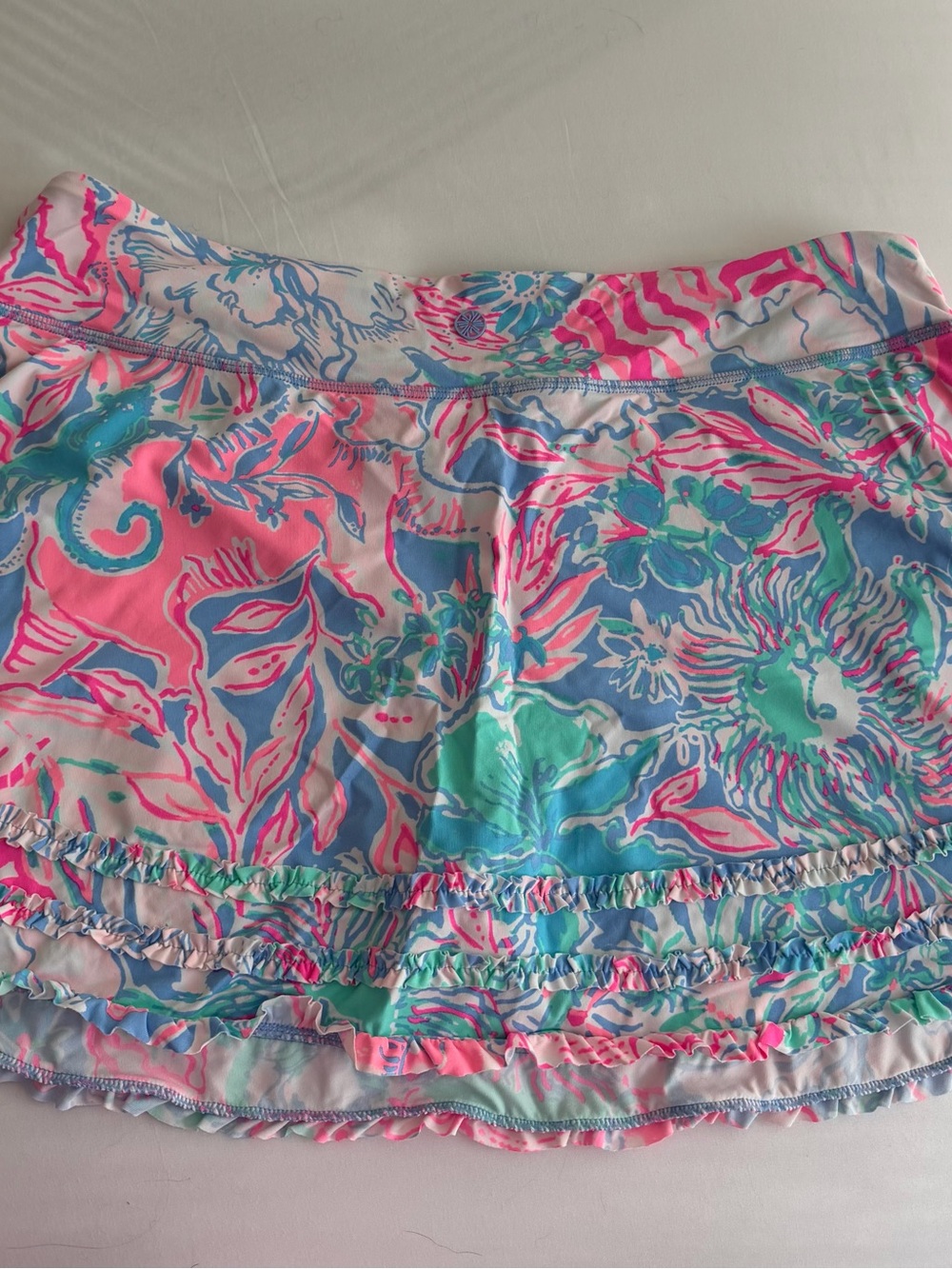 Lilly Pulitzer Pink Blue Green Tropical Ruffle Mini Skirt